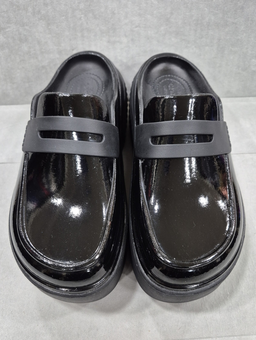 Crocs Stomp platform penny loafer mules women's 9 black super shiny chunky Y2K - Picture 3 of 14